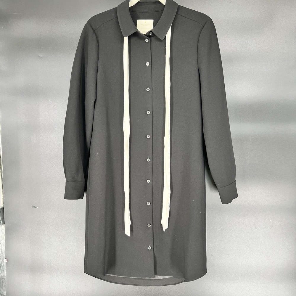 Kate Spade New York Bow Tie Shirt Dress Black Size 10 Long Sleeve Button